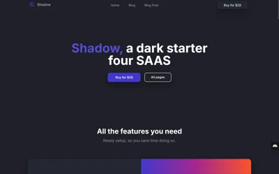 Shadow Tailwind HTML Starter